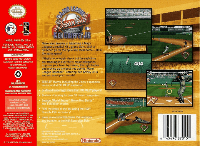 Major League Baseball Featuring Ken Griffey Jr — box-2D-back (US)