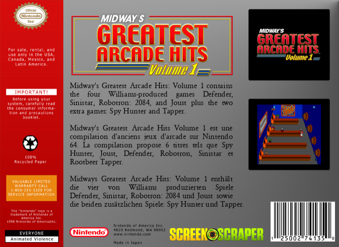 Midway's Greatest Arcade Hits - Volume 1 — box-2D-back (SS)