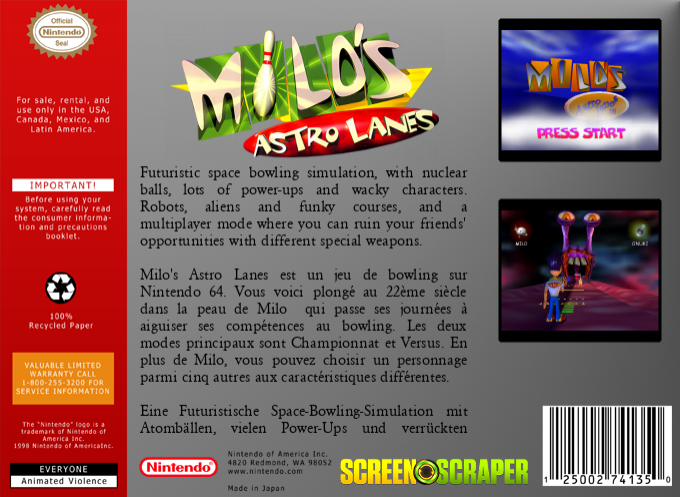 Milo's Astro Lanes — box-2D-back (SS)