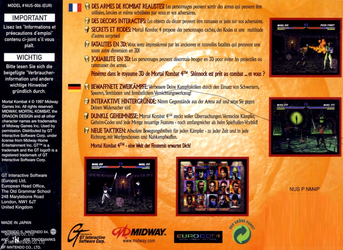 Mortal Kombat 4 — box-2D-back (EU)
