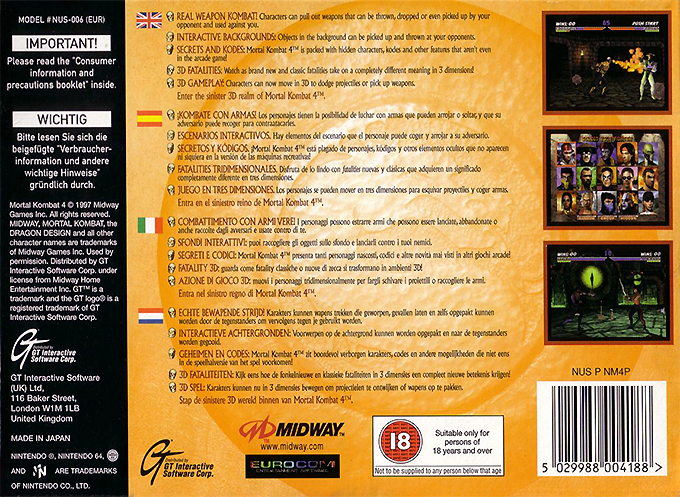 Mortal Kombat 4 — box-2D-back (UK)