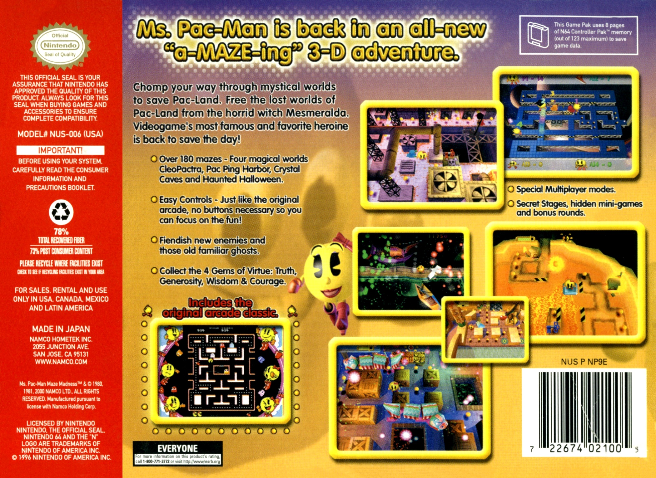 Ms. Pac-man - Maze Madness — box-2D-back (US)