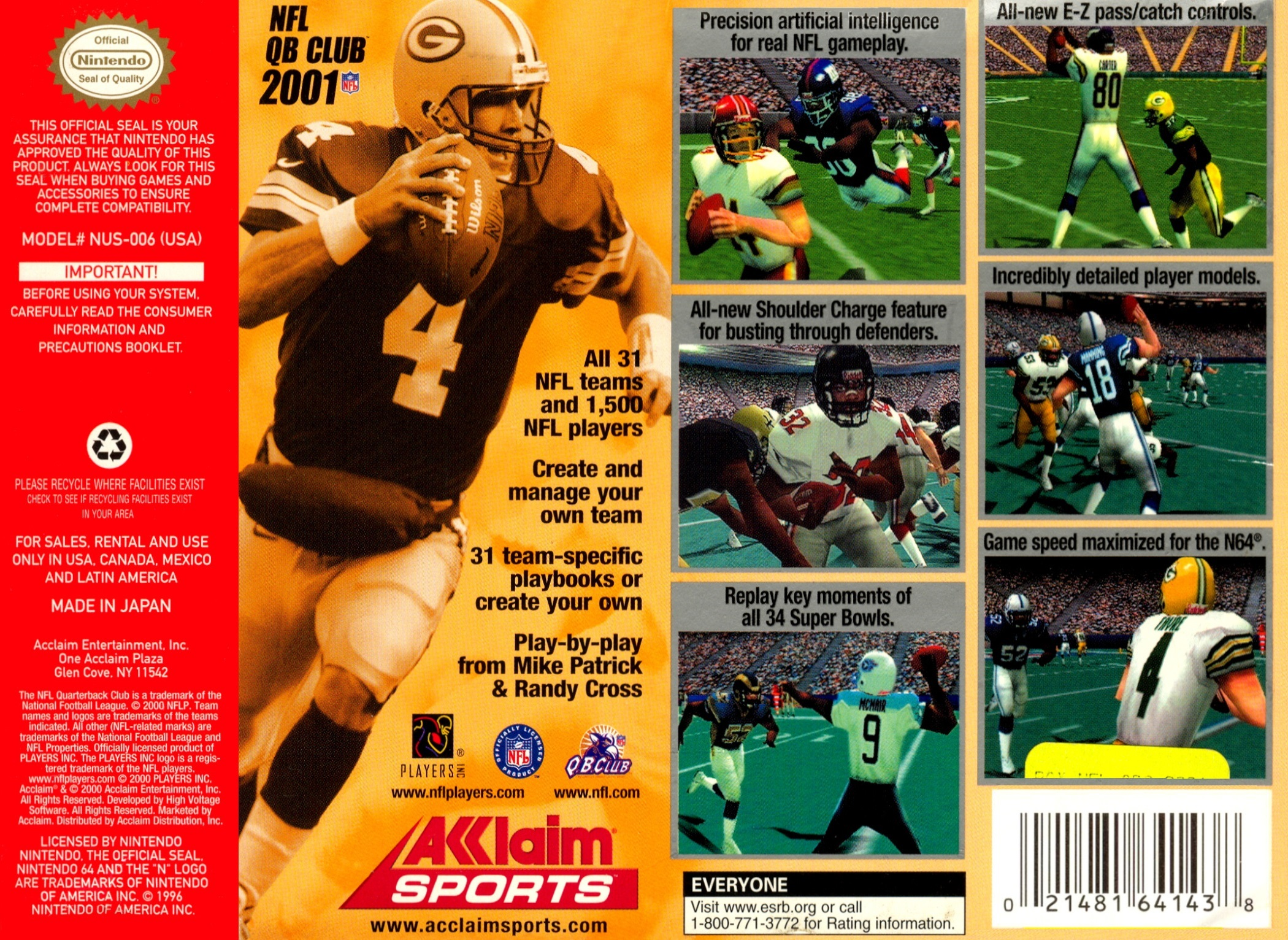 NFL QB Club 2001 — box-2D-back (US)