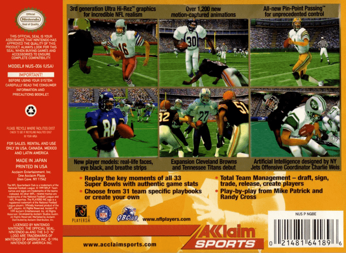 Nfl Quarterback Club 2000 — box-2D-back (US)