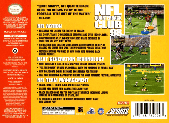 Nfl Quarterback Club 98 — box-2D-back (US)