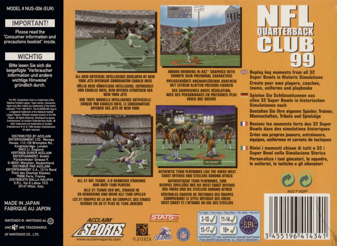 NFL Quarterback Club 99 — box-2D-back (EU)