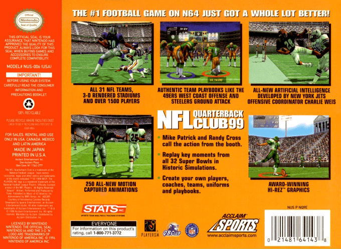 NFL Quarterback Club 99 — box-2D-back (US)