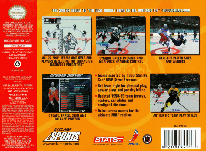 Nhl Breakaway 99 — box-2D-back (US)