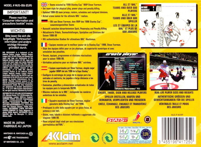 Nhl Breakaway 99 — box-2D-back (EU)