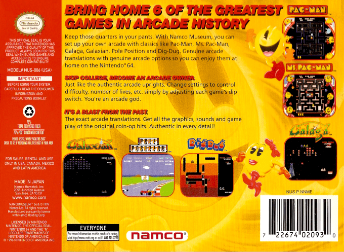 Namco Museum 64 — box-2D-back (US)