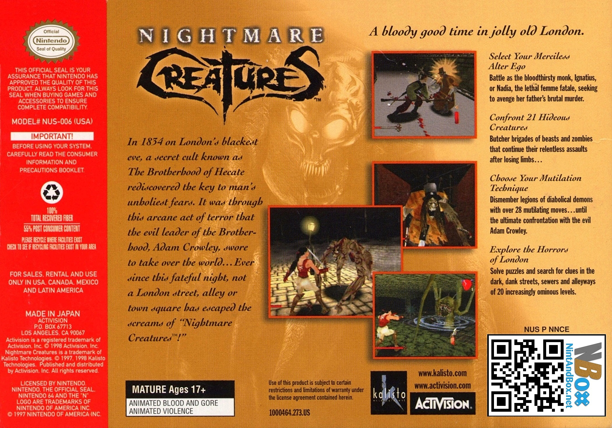 Nightmare Creatures — box-2D-back (US)