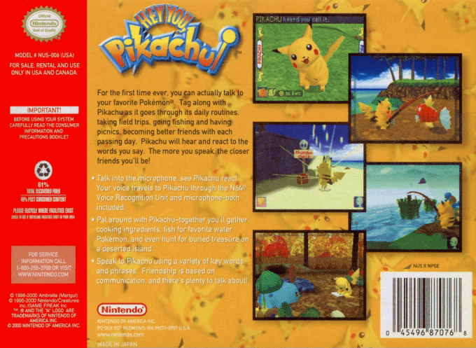 Hey You Pikachu ! — box-2D-back (US)