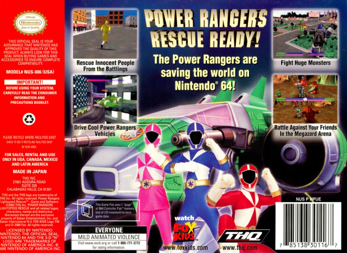 Saban's Power Rangers - Lightspeed Rescue — box-2D-back (US)