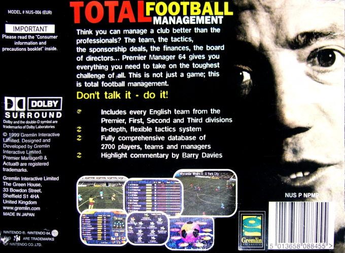 Premier Manager 64 — box-2D-back (EU)