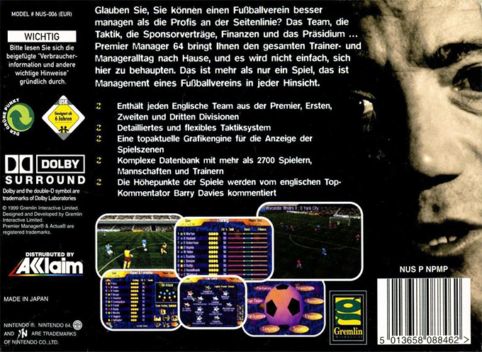 Premier Manager 64 — box-2D-back (DE)
