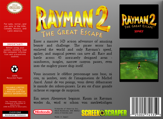 Rayman 2 - The Great Escape — box-2D-back (SS)