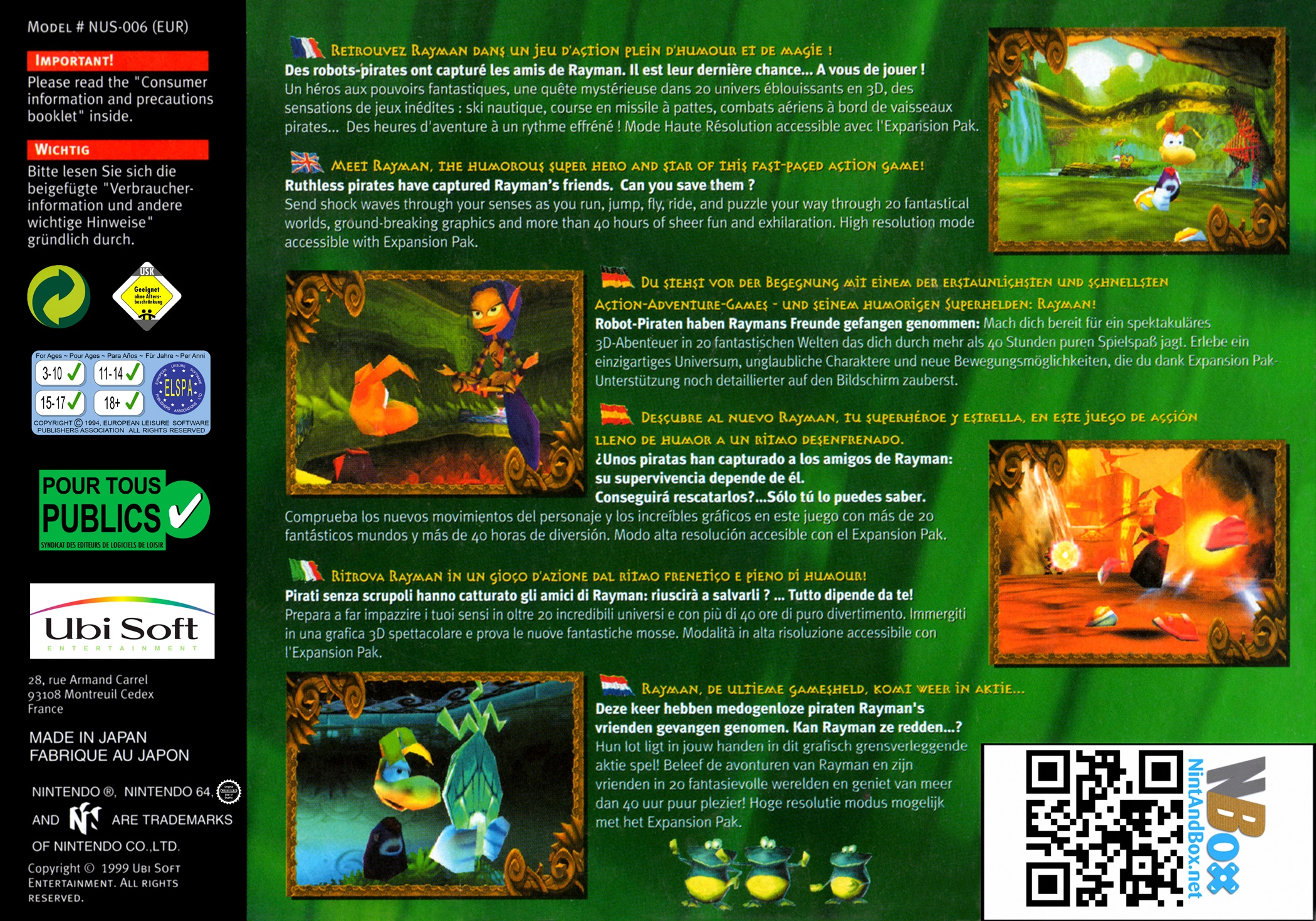 Rayman 2 - The Great Escape — box-2D-back (EU)
