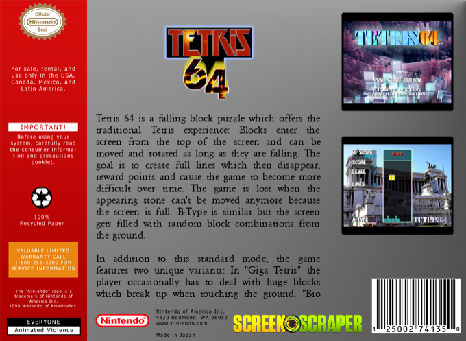 Tetris 64 — box-2D-back (SS)