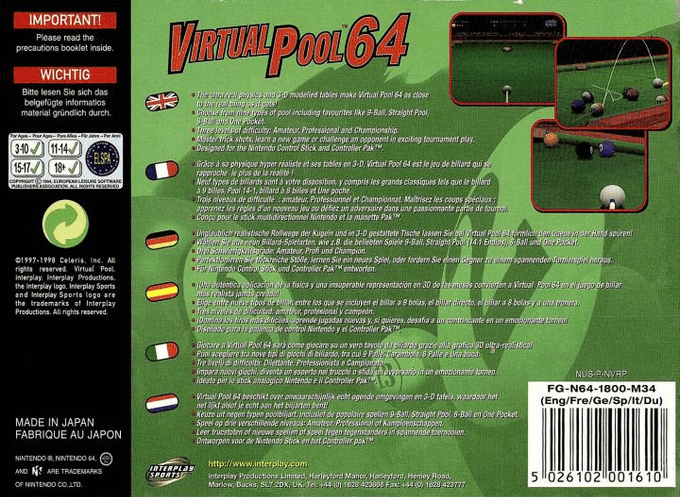Virtual Pool 64 — box-2D-back (EU)