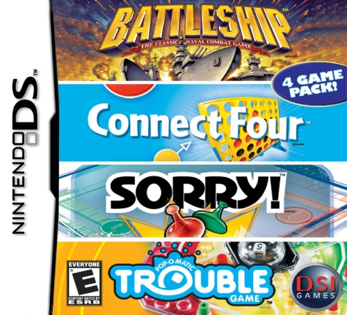 4 Game Pack! - Battleship + Connect Four + Sorry! + Trouble box art
