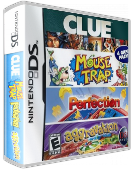 4 Game Pack! - Clue + Aggravation + Perfection + Mouse Trap — box-3D (US)