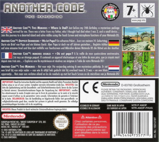 Another Code - Two Memories — box-2D-back (EU)