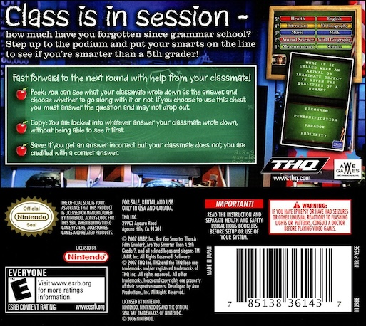 Are You Smarter Than A 5th Grader — box-2D-back (US)