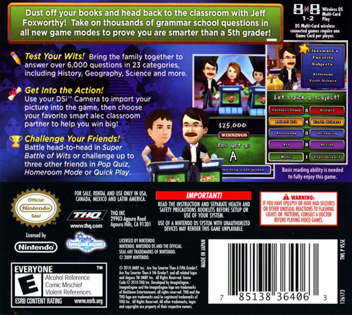 Are You Smarter Than A 5th Grader ? Back To School — box-2D-back (US)