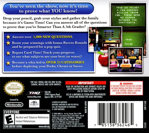 Are You Smarter Than A 5th Grader - Game Time — box-2D-back (US)