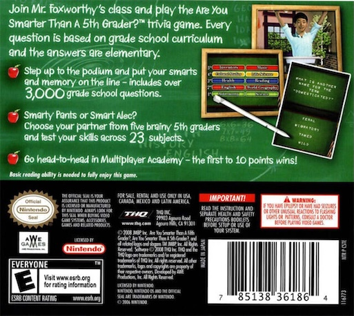 Are You Smarter Than A 5th Grader ? Make The Grade — box-2D-back (US)