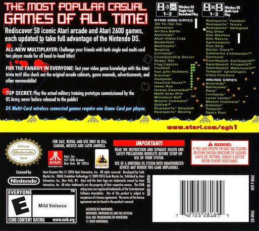 Atari Greatest Hits - Volume 1 — box-2D-back (US)
