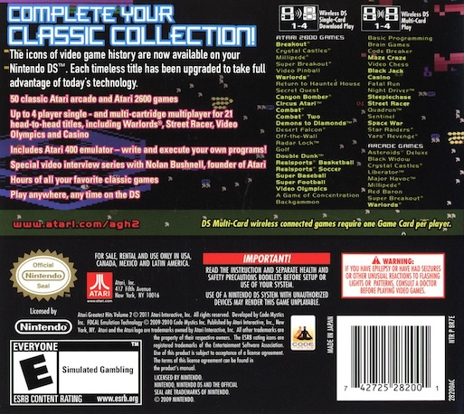 Atari Greatest Hits - Volume 2 — box-2D-back (US)