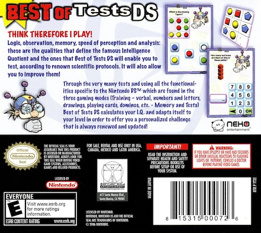 Best Of Tests Ds — box-2D-back (US)