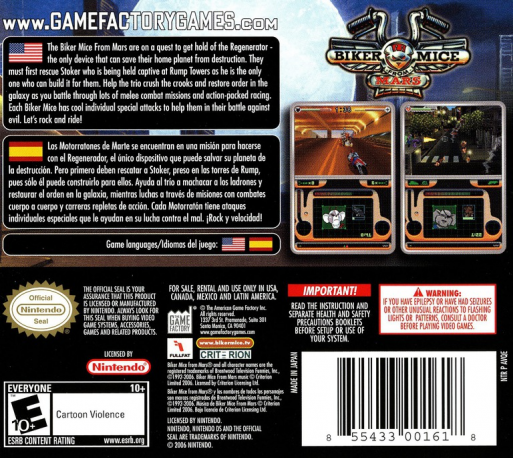 Biker Mice From Mars — box-2D-back (US)