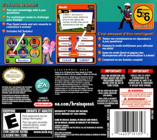 Brain Quest - Grades 5 And 6 — box-2D-back (US)