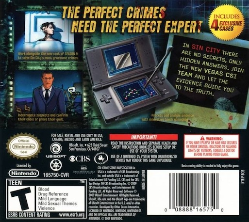 Csi - Crime Scene Investigation - Deadly Intent - The Hidden Cases — box-2D-back (US)