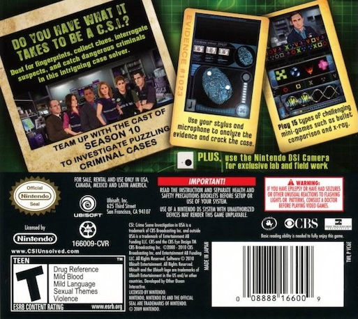 Csi - Crime Scene Investigation - Unsolved! — box-2D-back (US)