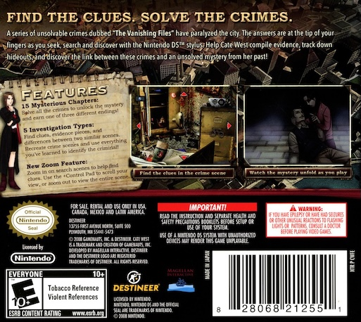 Cate West - The Vanishing Files — box-2D-back (US)