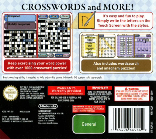 Nintendo Presents - Crossword Collection — box-2D-back (AU)