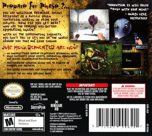 Dementium 2 — box-2D-back (US)
