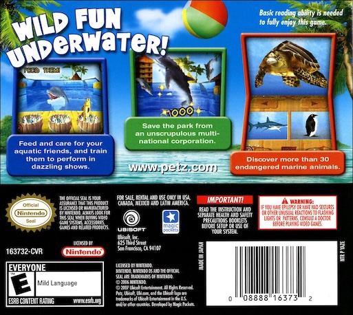 Petz - Wild Animals - Dolphinz — box-2D-back (US)