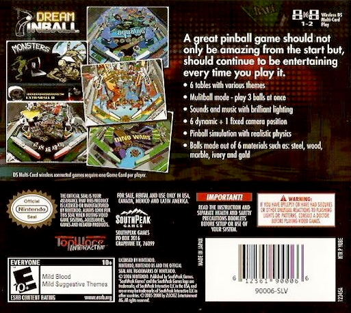 Dream Pinball 3d — box-2D-back (US)