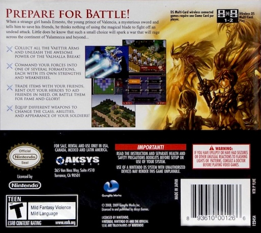 Hero's Saga Laevatein Tactics — box-2D-back (US)