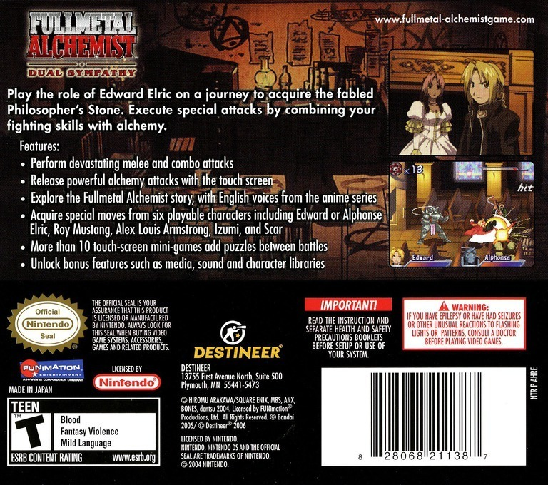 Fullmetal Alchemist - Dual Sympathy — box-2D-back (US)