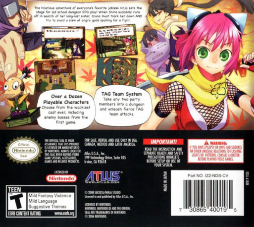 Izuna 2 - The Unemployed Ninja Returns — box-2D-back (US)