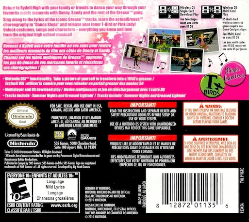 Grease - Le Jeu Vidéo Officiel — box-2D-back (US)