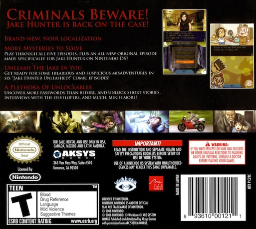 Jake Hunter Detective Story - Memories Of The Past — box-2D-back (US)