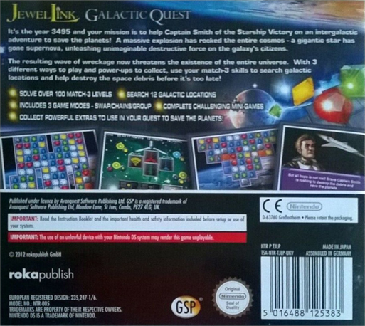 Jewel Link - Galactic Quest — box-2D-back (EU)