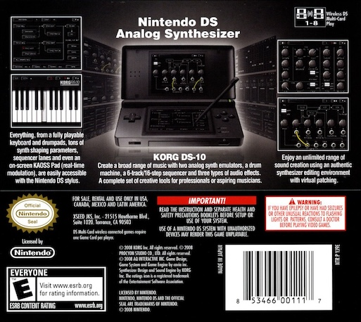 Korg Ds-10 Synthesizer — box-2D-back (US)