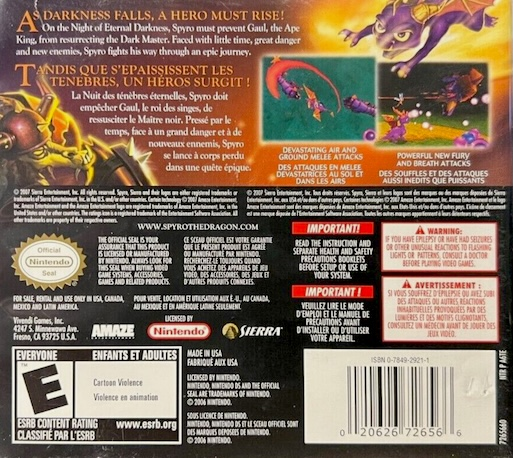 Legend Of Spyro - The Eternal Night, The — box-2D-back (US)